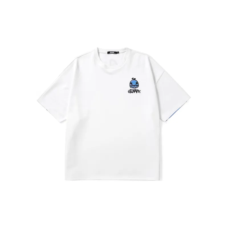 GENANX Straight Elbow Length Sleeved T Shirt Unisex White-1