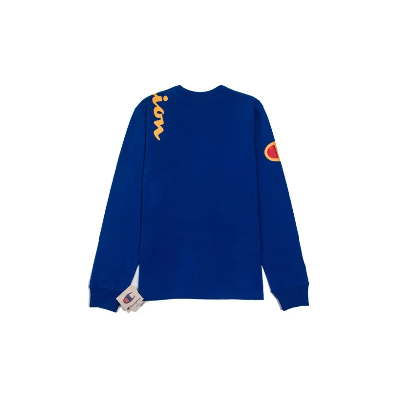 Champion Long Sleeved T Shirt US Version Unisex Royal Blue-1