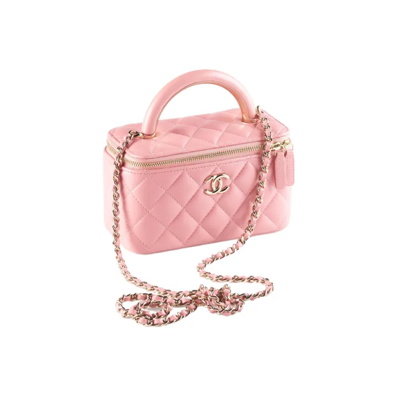 CHANEL 22A Early Autumn Sheepskin Square Box, Long Box, Makeup Box, Handbag Women's Pink-1