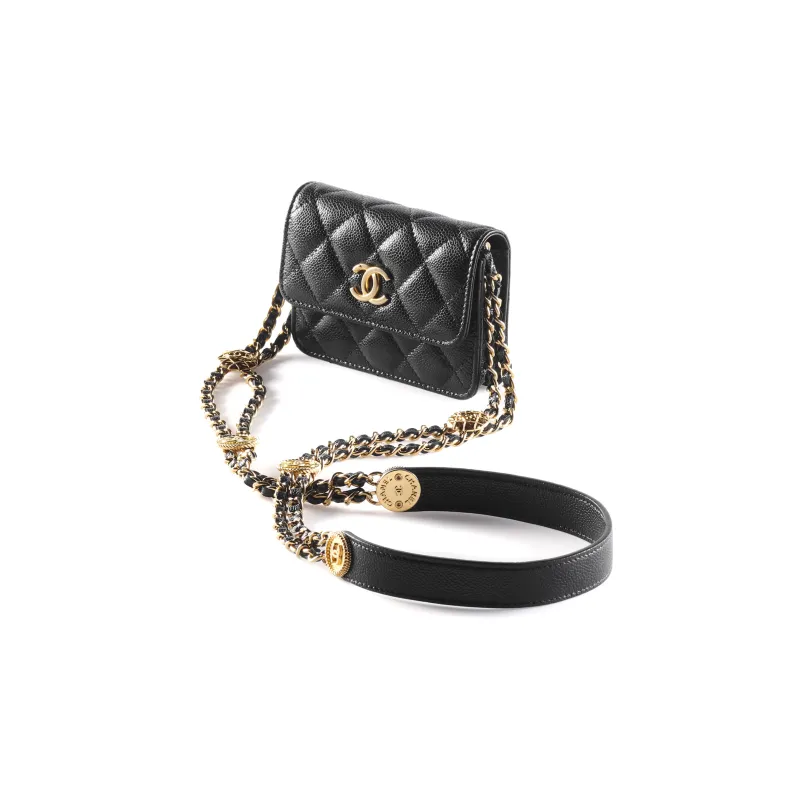CHANEL Grain Embossed Shiny Calfskin Crossbody Bags Mini Women's Black-2