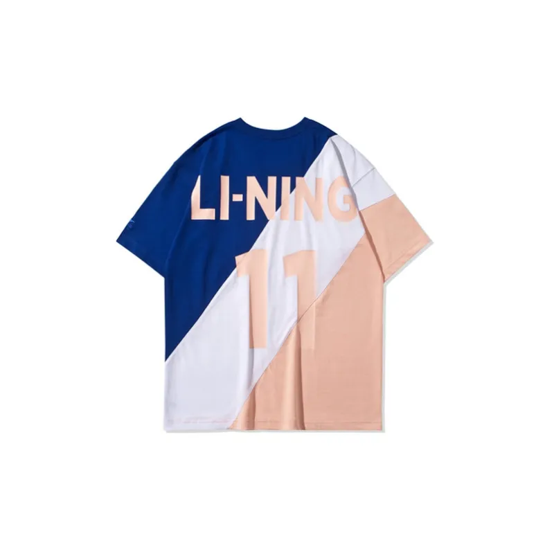LiNing T Shirt Men's Blue Standard White Orange Pink-1