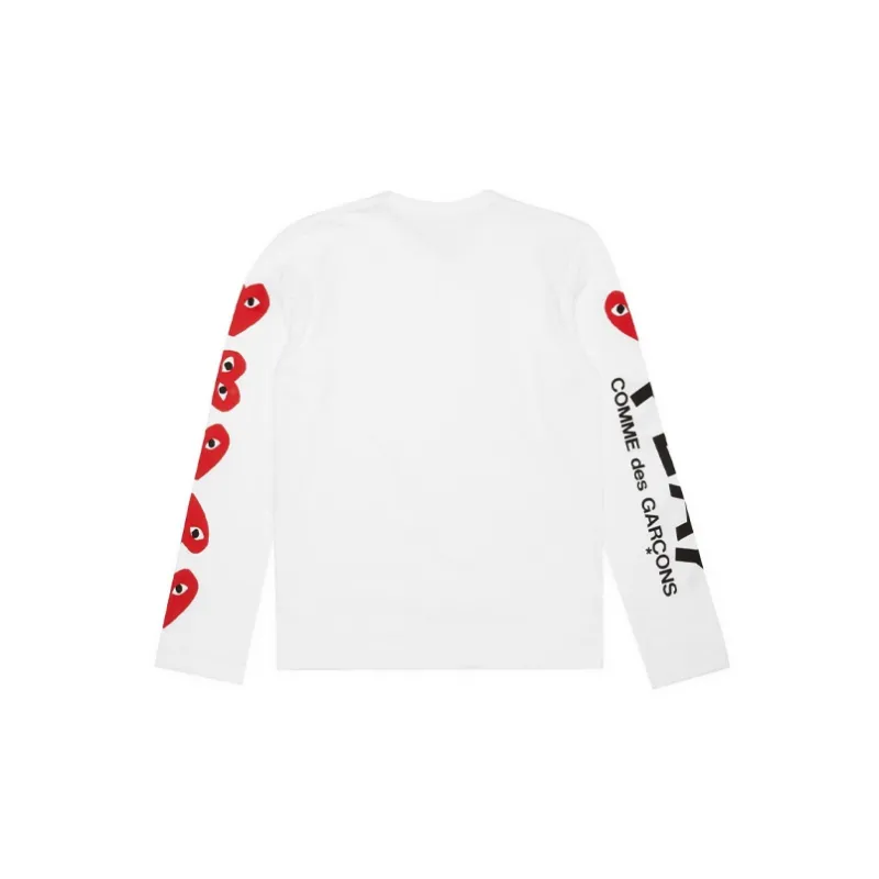CDG Play Red Multi Heart L/S T shirt White-1