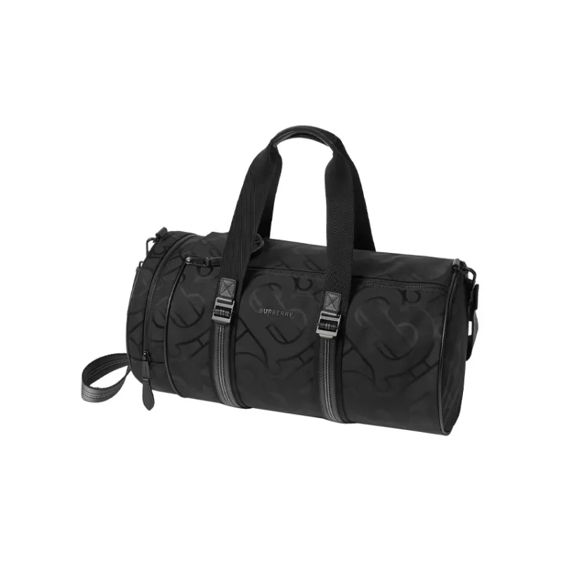 Burberry Leather Barrel Bag Travel Bag Handbag Medium Size Men's Black-1