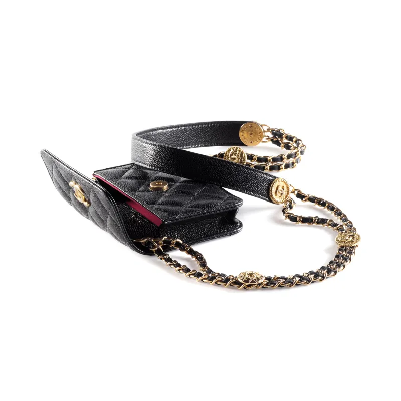 CHANEL Grain Embossed Shiny Calfskin Crossbody Bags Mini Women's Black-1