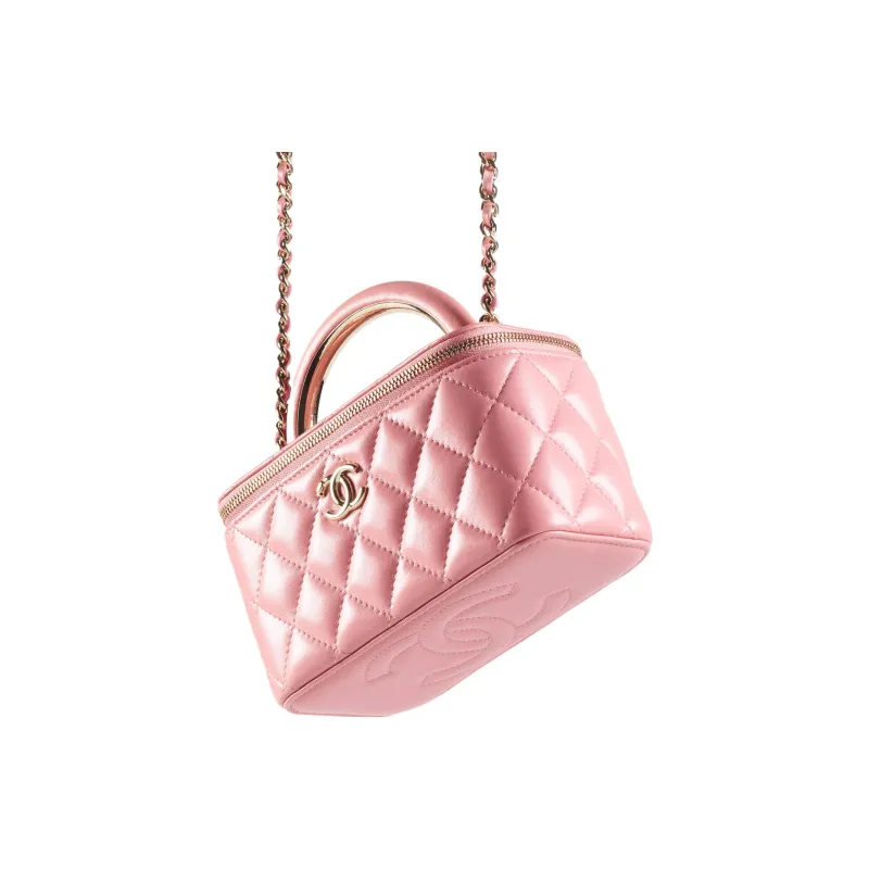 CHANEL 22A Early Autumn Sheepskin Square Box, Long Box, Makeup Box, Handbag Women's Pink-3
