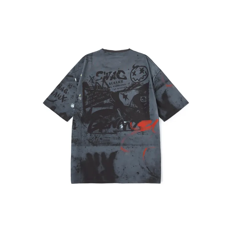 GENANX Straight Elbow Length Sleeved T Shirt Unisex Black Gray Color-1