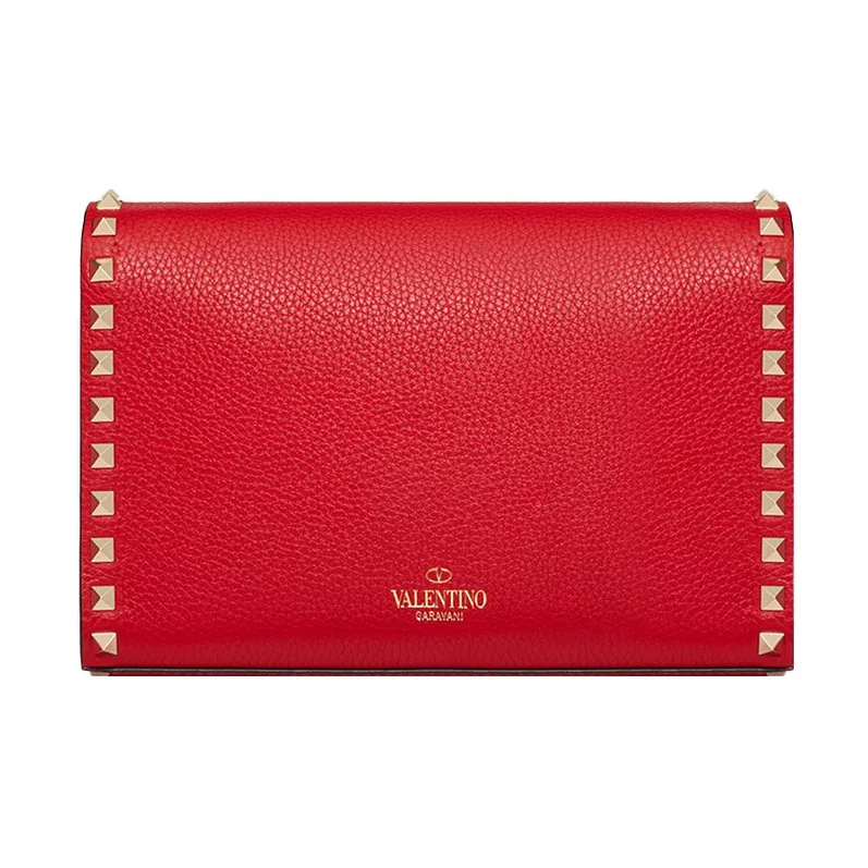 Valentino Rockstud Calfskin Messenger Bag Shoulder Bag Crossbody Bag Small Size Women's Red-2