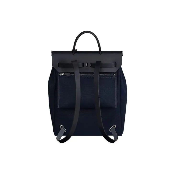 HERMES Herbag Canvas With Leather Handbag Backpack Unisex Deep Sea Blue/Indigo-2