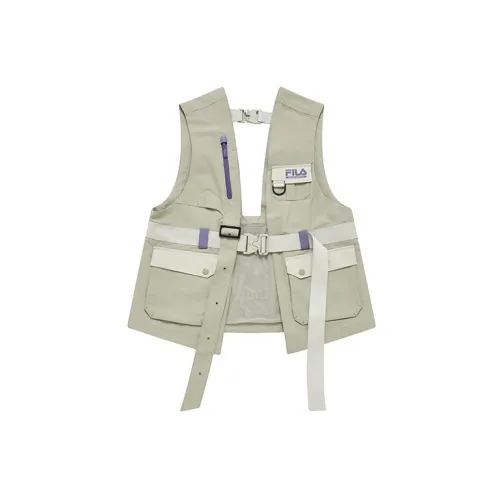 White Mountaineering FILA FUSION Hakusan L Collaboration Collection Vests Women's Cappuccino Khaki