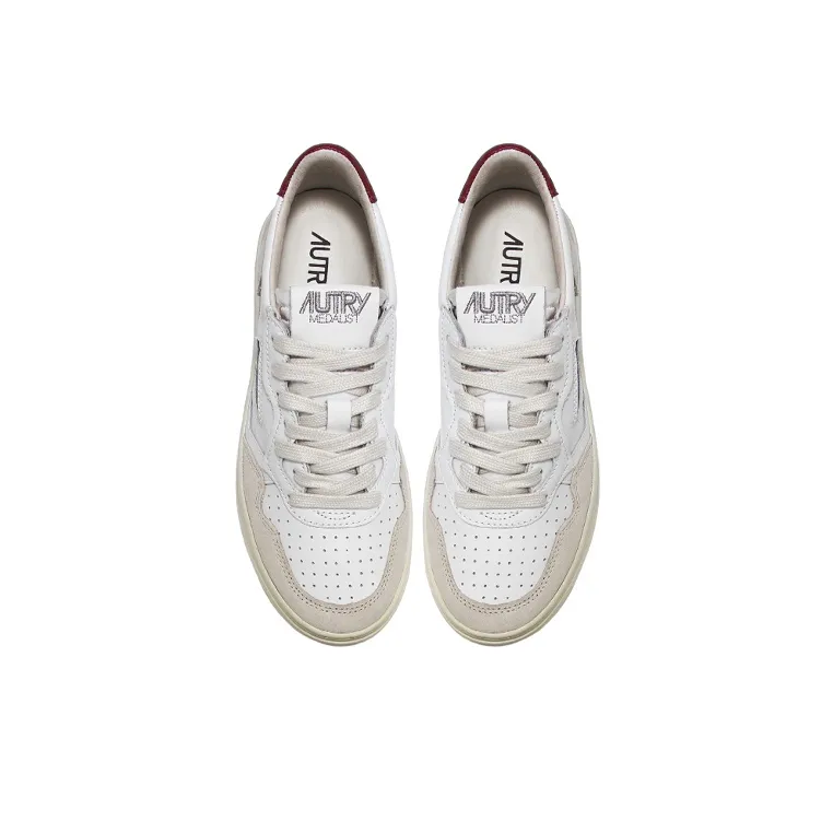 AUTRY Medalist Low Leather And Suede 'White Beige Red' Women's-2