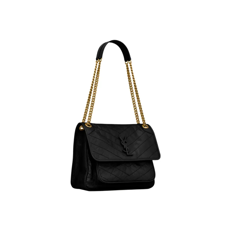 SAINT LAURENT Niki Cow Leather Hobo Bag, Portable Crossbody Bag, Shoulder Bag Medium Size Women's Black-4