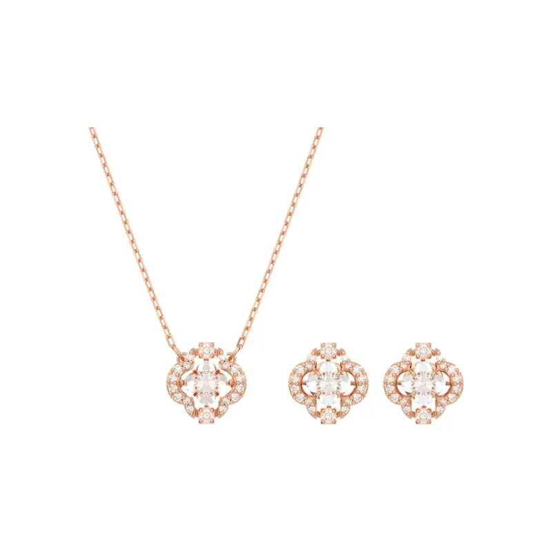 Swarovski Rose Gold Plated Necklace & Stud Earrings Set Women's-0