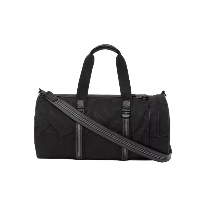 Burberry Leather Barrel Bag Travel Bag Handbag Medium Size Men's Black-3