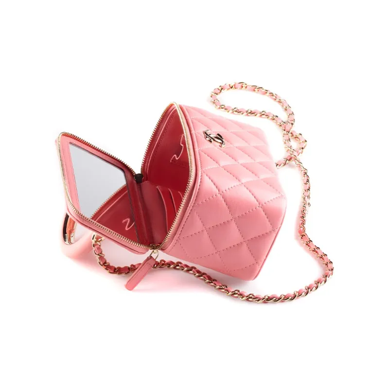 CHANEL 22A Early Autumn Sheepskin Square Box, Long Box, Makeup Box, Handbag Women's Pink-2