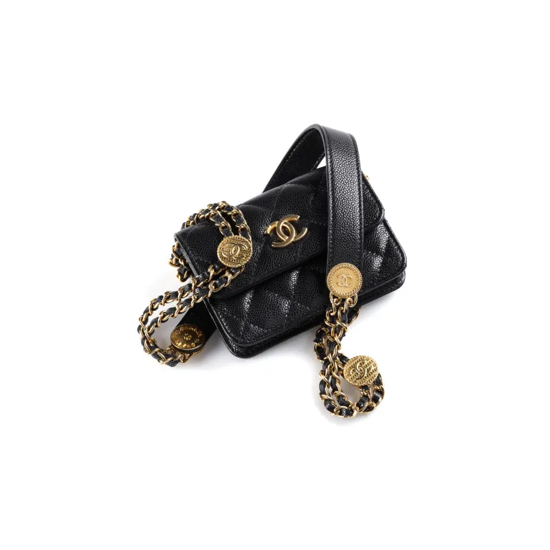 CHANEL Grain Embossed Shiny Calfskin Crossbody Bags Mini Women's Black-3
