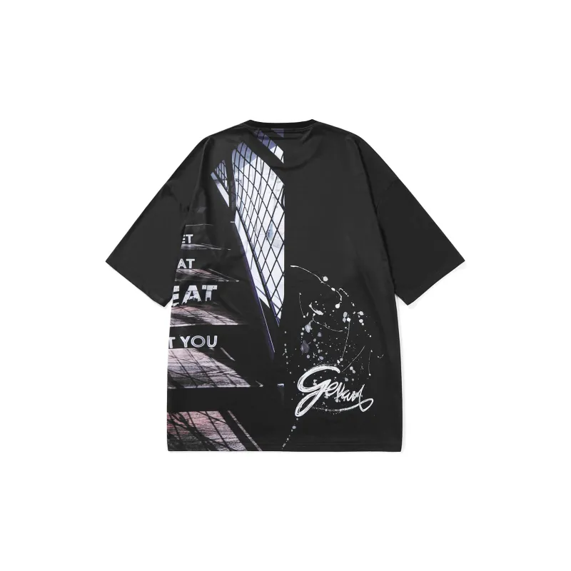 GENANX Straight Elbow Length Sleeved T Shirt Unisex Black-1