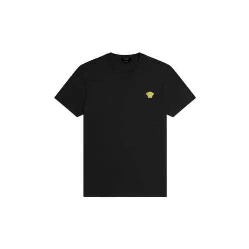 VERSACE Men’s SS21 Logo Embroidery Round-neck Tee Black T-shirt