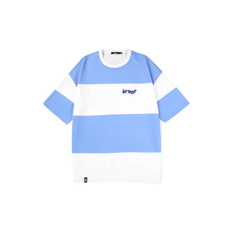 Bt Straight Elbow-Length Sleeved T-Shirt Unisex Blue White-1