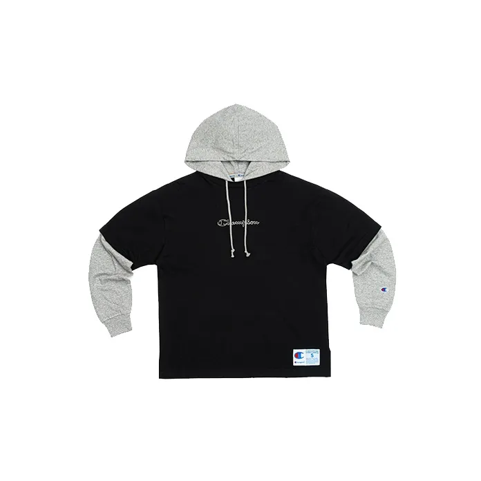 Champion Fitted Mock Two-Piece Long-Sleeved T-Shirt Japan Version Unisex Black-1
