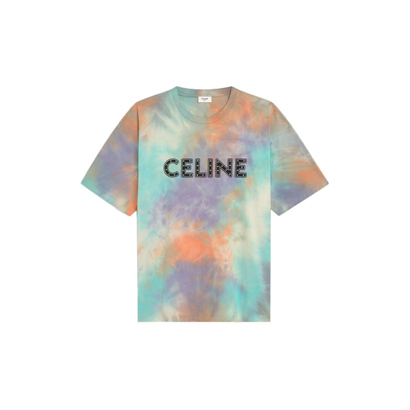 Celine Homme Men Oversized logo print Tie Dyed Cotton jersey T Shirt Multi M