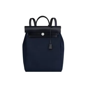 HERMES Herbag Canvas With Leather Handbag Backpack Unisex Deep Sea Blue/Indigo