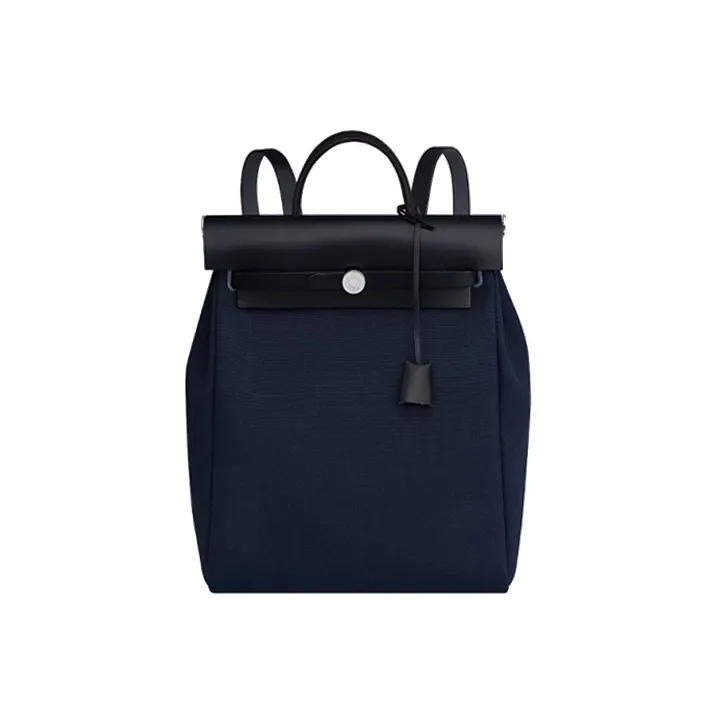 HERMES Herbag Canvas With Leather Handbag Backpack Unisex Deep Sea Blue/Indigo-0