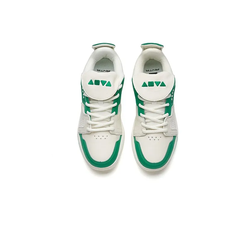 Anta Anti Slip Wear Resistant Low Top Skateboard Shoes Women's White Green-2