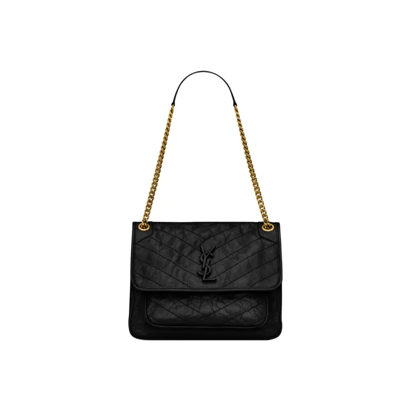SAINT LAURENT Niki Cow Leather Hobo Bag, Portable Crossbody Bag, Shoulder Bag Medium Size Women's Black-0