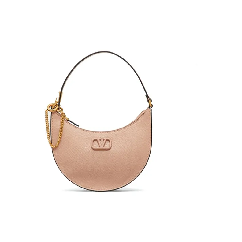 Valentino Vlogo Grain Calfskin HOBO Bag Shoulder Bag, Handbag Mini Women's Cinnamon Pink-0