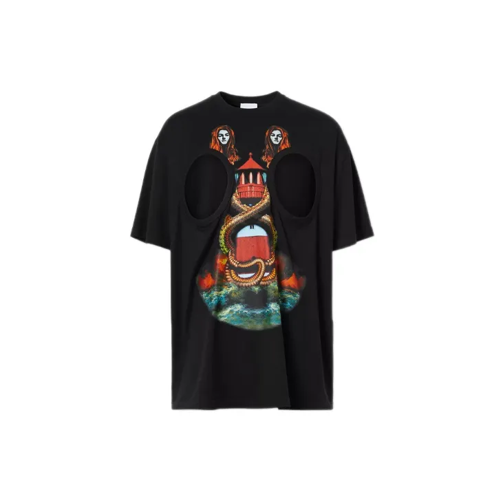 Burberry Cut Out Detail Mermaid Print T shirt-0