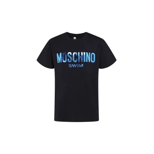 MOSCHINO Unisex Pure Cotton Round-neck Logo Printing T-shirt Black