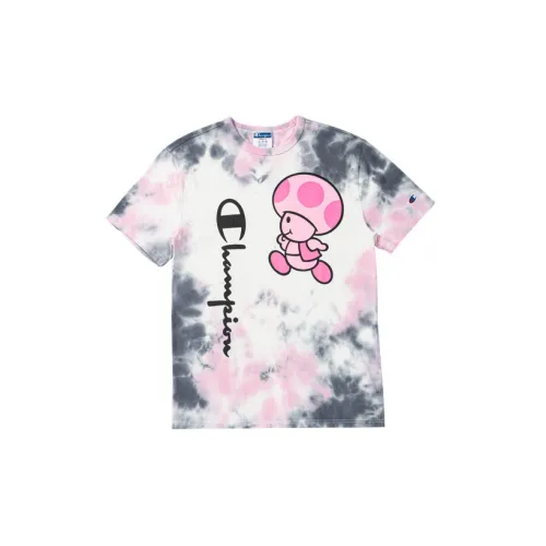 Champion X Super Mario Bros T-Shirts Men Pink Tie-Dye