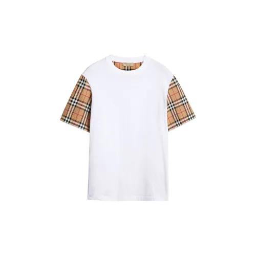 Burberry Stretch Check Sleeves Cotton T-shirt White