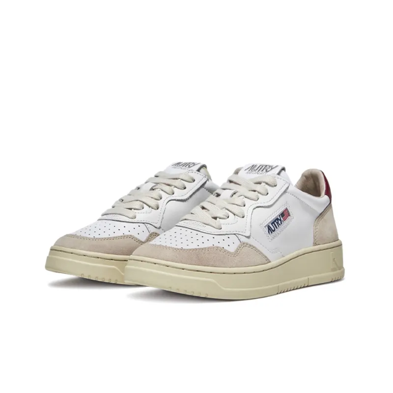 AUTRY Medalist Low Leather And Suede 'White Beige Red' Women's-1