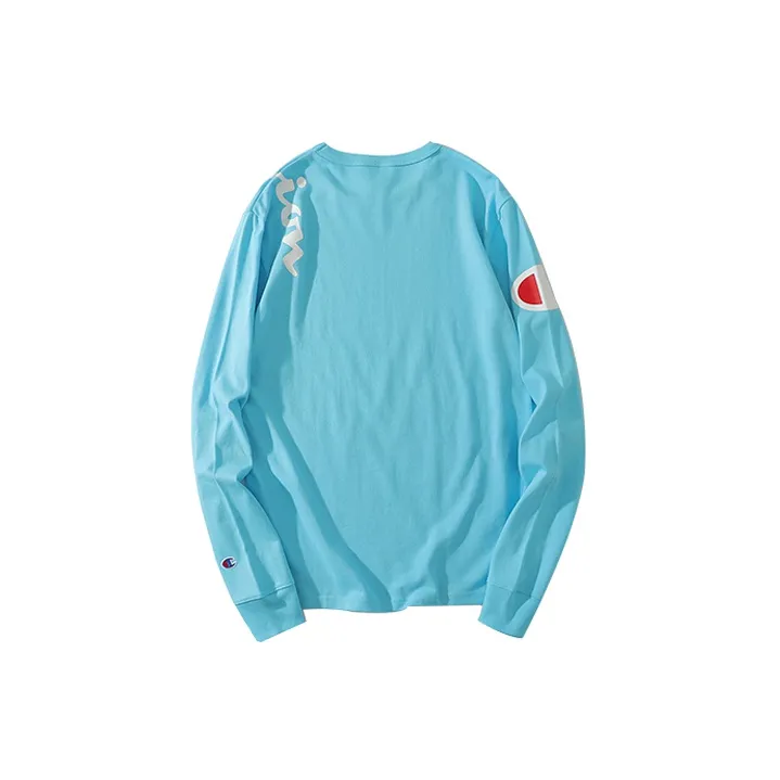 Champion Straight Long-Sleeved T-Shirt US Version Unisex Sky Blue-1
