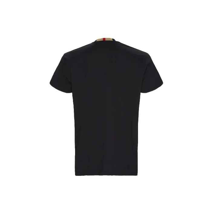 Burberry Men Icon Stripe Trim Cotton T-shirt Black-1