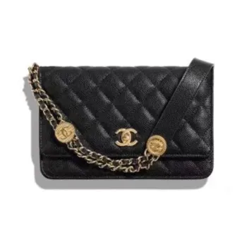 CHANEL Gold Coin Chain Black Wallet On Chain Black