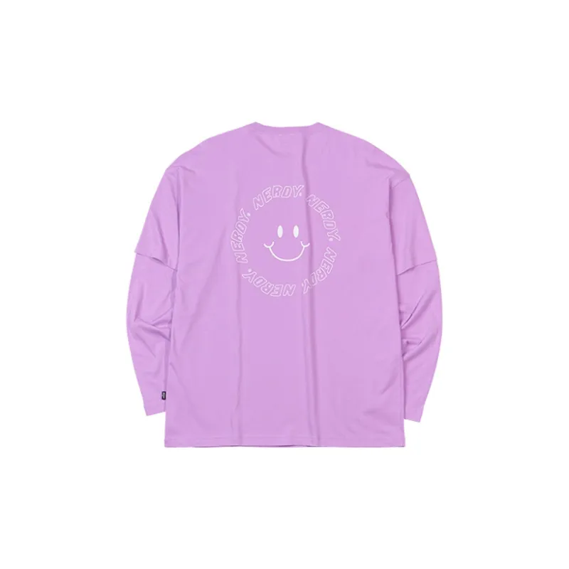 NERDY Fitted Mock Two Piece Long Sleeved T Shirt Unisex Light Purple-1