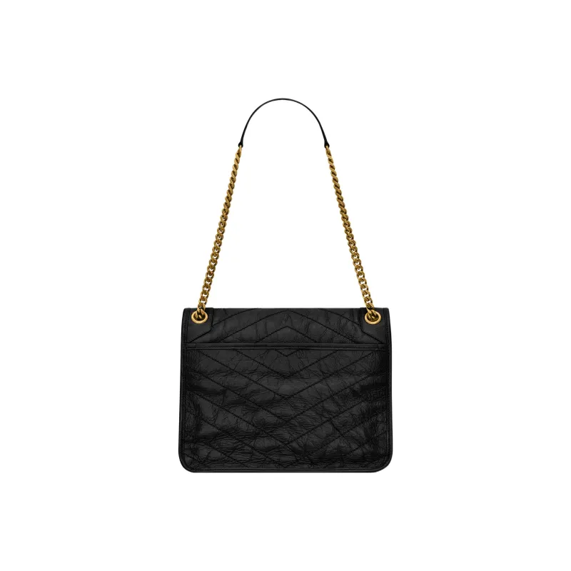 SAINT LAURENT Niki Cow Leather Hobo Bag, Portable Crossbody Bag, Shoulder Bag Medium Size Women's Black-1