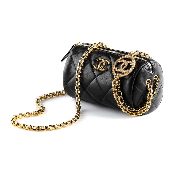 CHANEL 22A Early Autumn Sheepskin Cylinder Bag, Shoulder Bag, Crossbody Bag Women's Black-1
