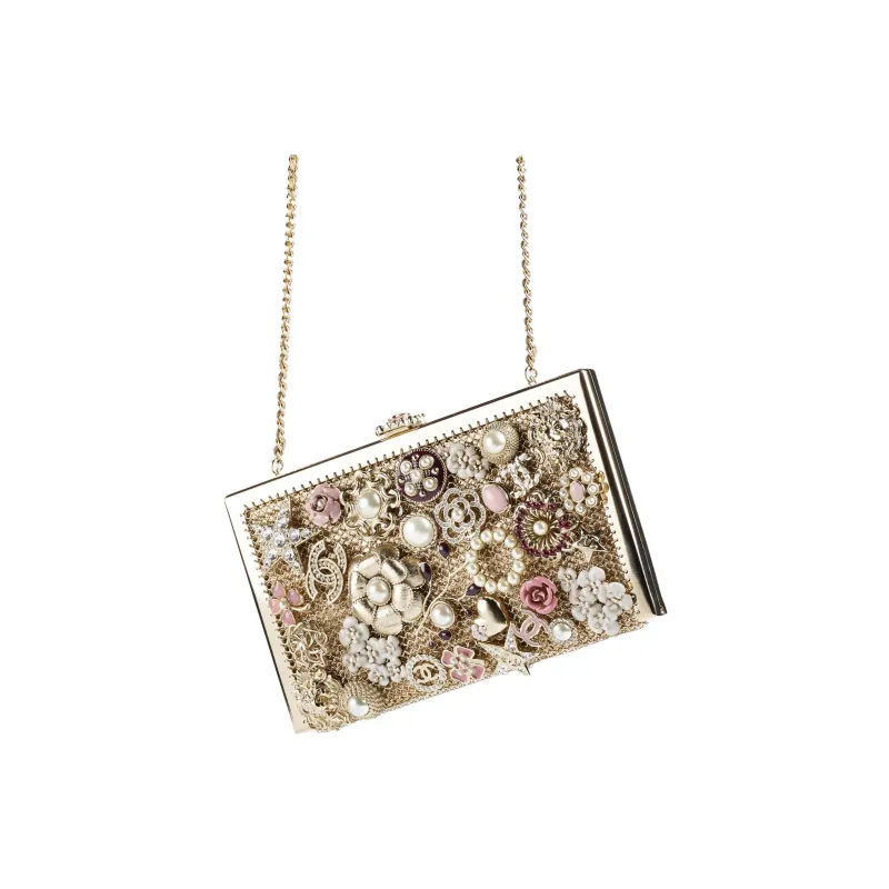 CHANEL 22A Early Autumn Enamel Glazed Pearl Decoration Evening Bag, Clutch, Shoulder Bag, Crossbody Bag Women's Gold-3