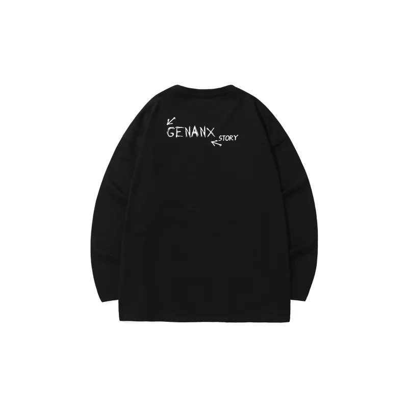 GENANX Straight Long Sleeved T Shirt Unisex Black-1
