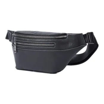 NOMK Vegetable Tanned Top Grain Cow Leather Crossbody Bag Sling Bag Fanny Pack Small Size Men's Black