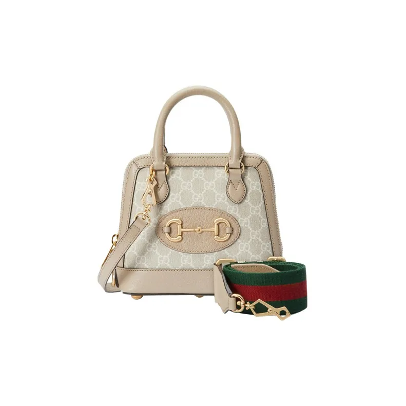 GUCCI Horsebit 1955 Canvas With Leather Saddle Bag, Handbag, Shoulder Bag, Crossbody Bag Mini Women's Ebony/Beige-2