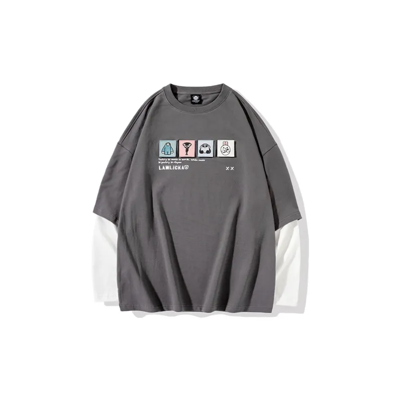 LAMLICKA YINYUEXIONGMAO Crew Neck Fitted Mock Two Piece T Shirt Unisex-1