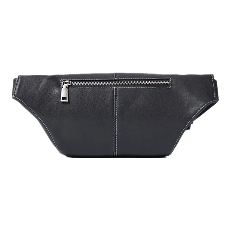 NOMK Vegetable Tanned Top Grain Cow Leather Crossbody Bag Sling Bag Fanny Pack Small Size Men's Black-1
