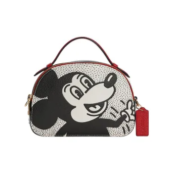COACH Disney Collaboration Serena Pebbled Leather Handbag Shoulder Bag Crossbody Bag Small Size Women's Black & White