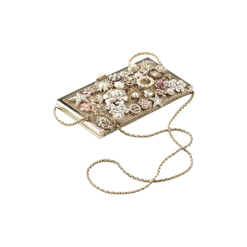 CHANEL 22A Early Autumn Enamel Glazed Pearl Decoration Evening Bag, Clutch, Shoulder Bag, Crossbody Bag Women's Gold-2