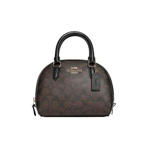 COACH Sydney Coated Canvas With Leather Dome Bag Handbag Shoulder Bag Crossbody Bag Small Size Women's Black Brown