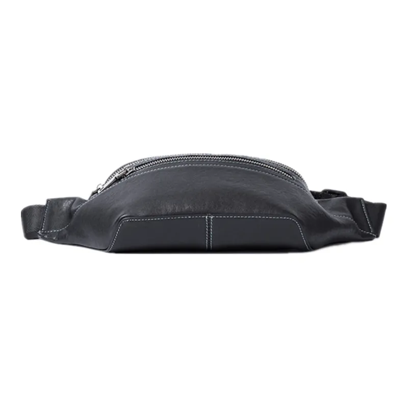 NOMK Vegetable Tanned Top Grain Cow Leather Crossbody Bag Sling Bag Fanny Pack Small Size Men's Black-3